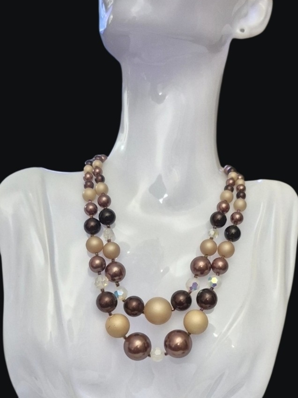 Vtg. Unsigned Two-Strand Faux Pearl Bead Choker Necklace Japan